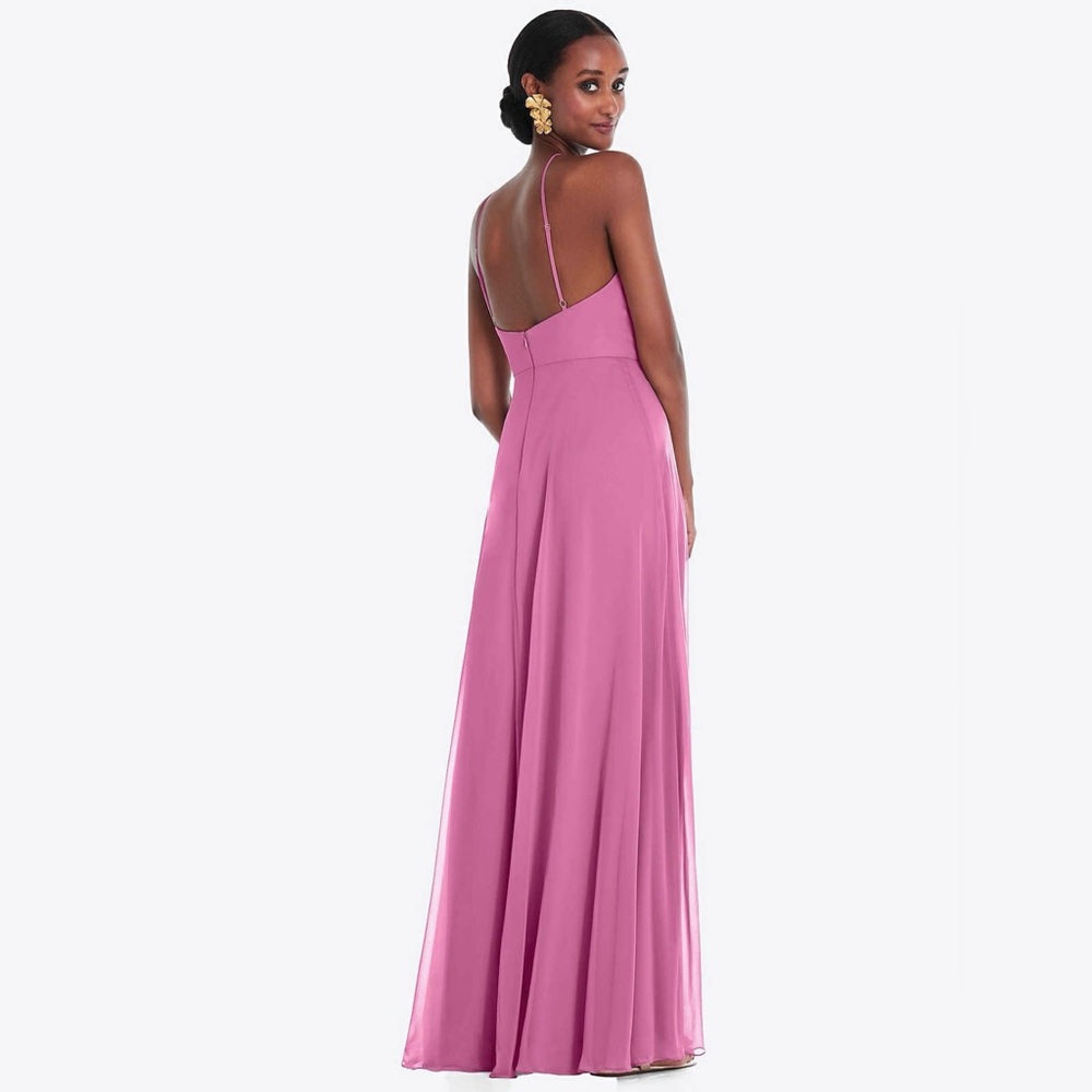 LOVELY Diamond Halter Maxi Dress Size 12 Orchid Pink Lux Chiffon Side Slit NWT - Picture 2 of 10